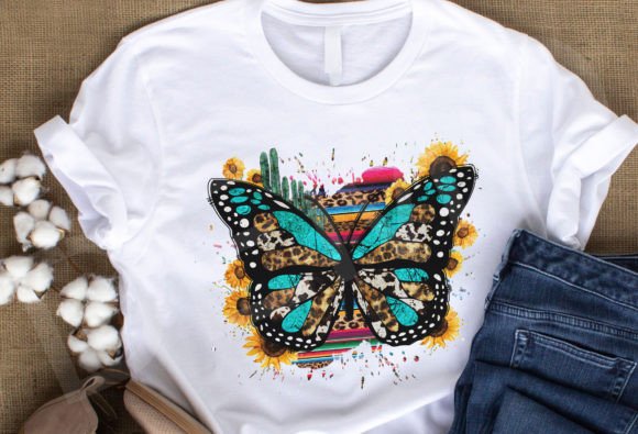 Butterfly Png, Cactus and Sunflowers Png