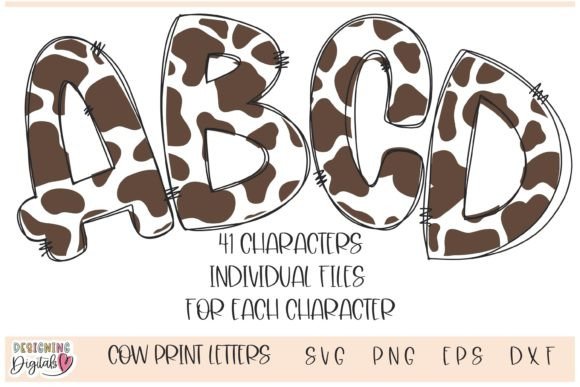 Cow Print Doodle Letters, Western SVG